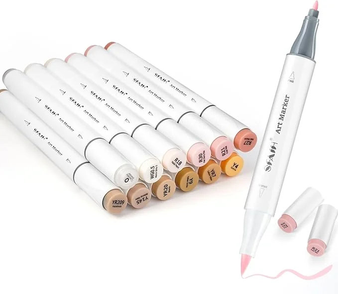 SFAIH Skin Tone Alcohol Markers Brush & Fine