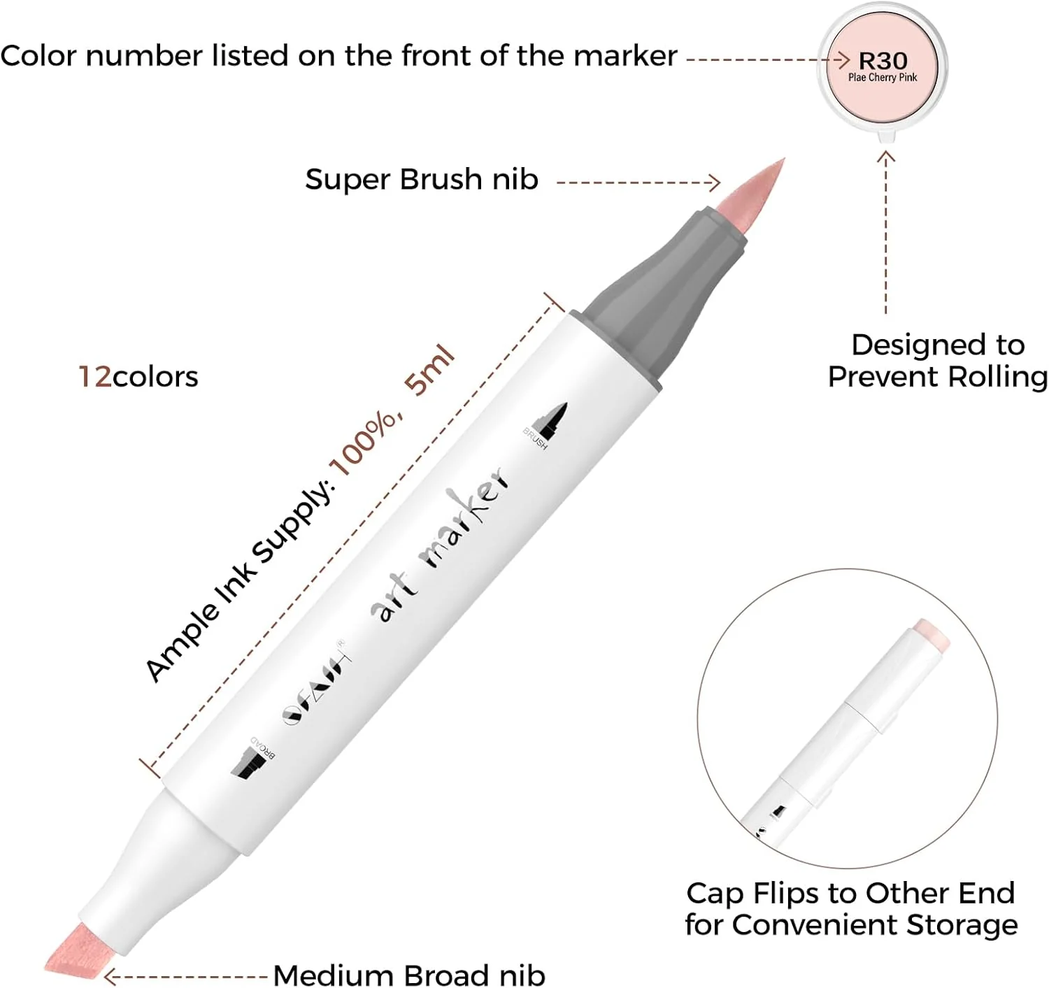 SFAIH Skin Tone Brush Tip Alcohol Markers