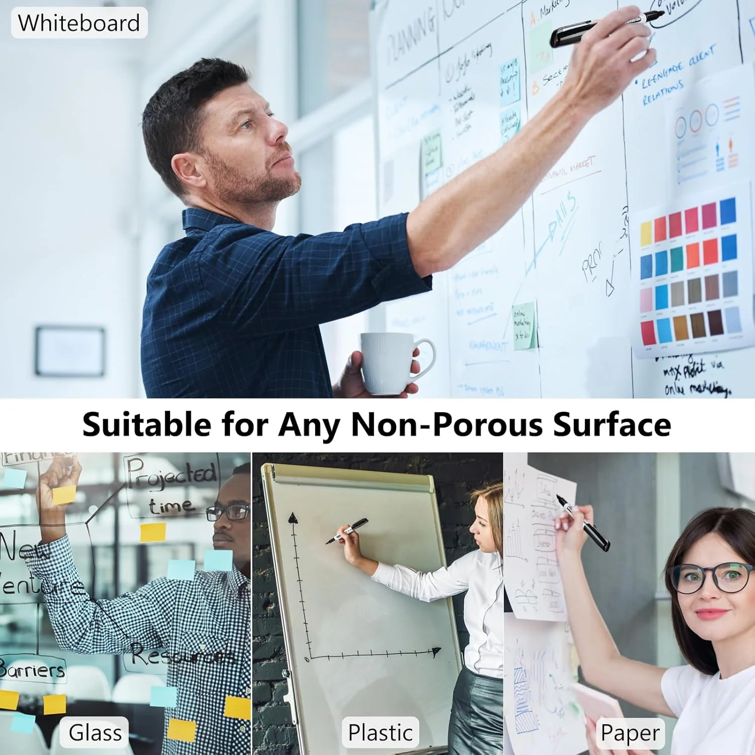 SFAIH Dry Erase Markers Fine Tip - 6