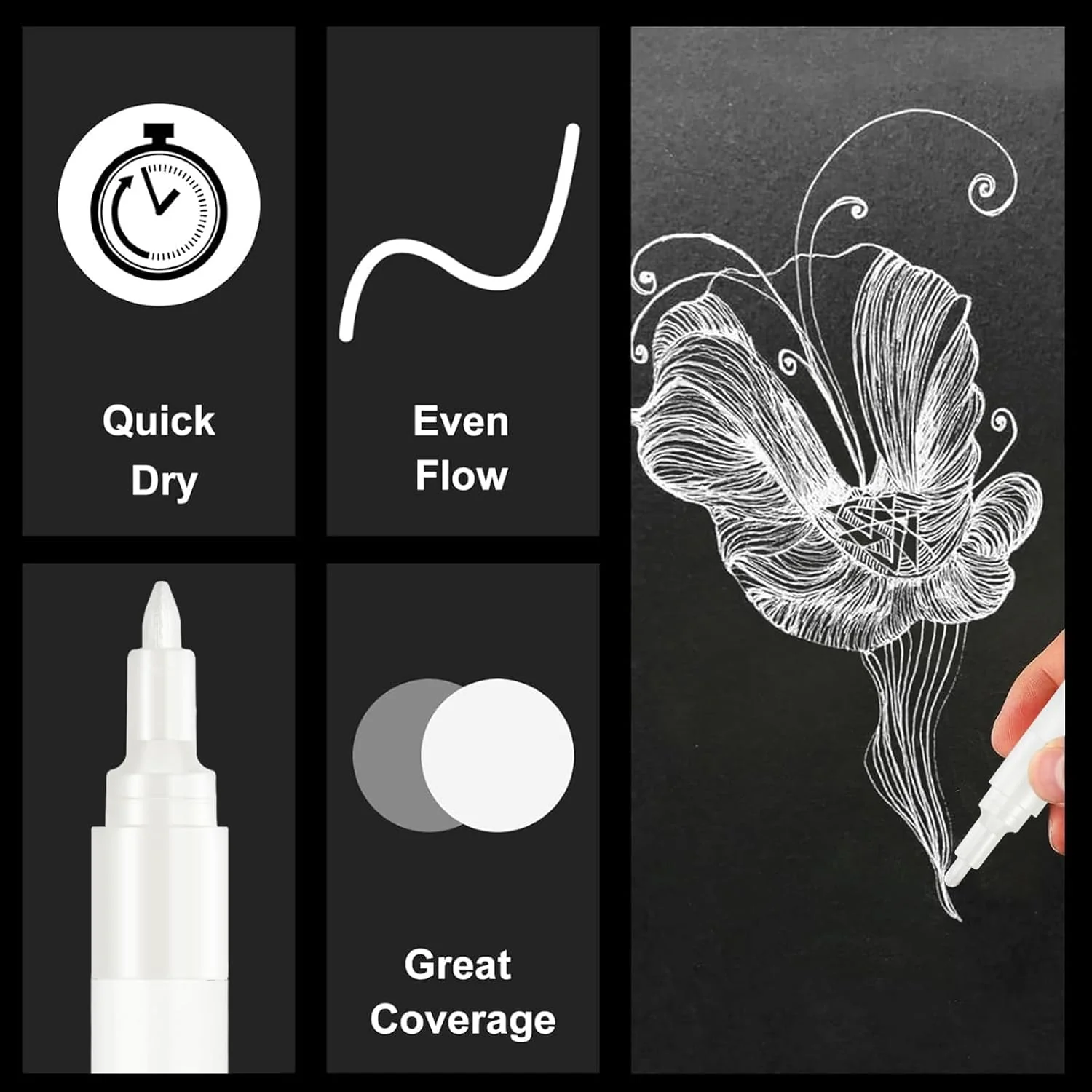 SFAIH Acrylic White Paint Pens - 8 Pack