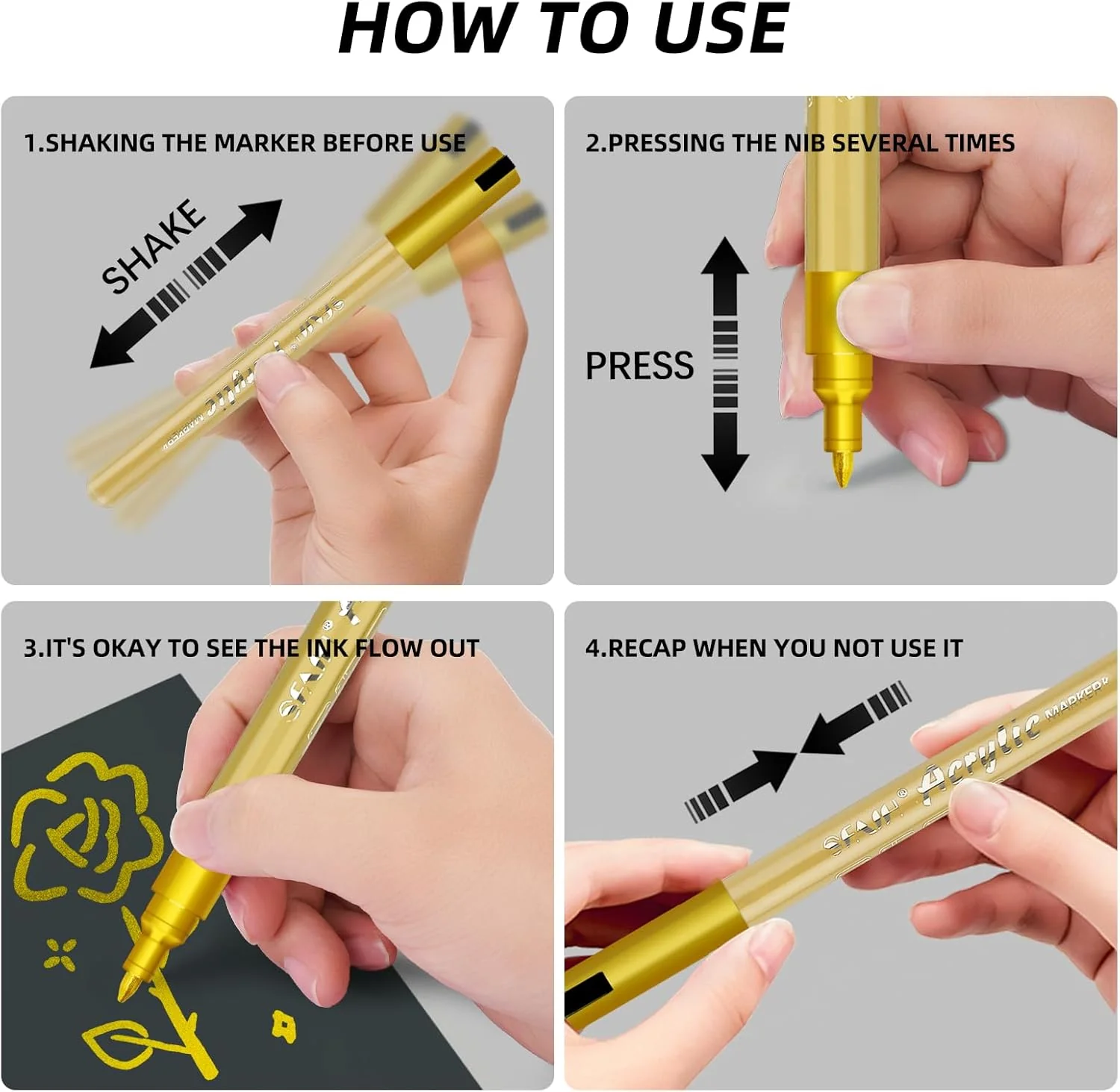 SFAIH Gold Paint Markers Pens - 4 Pack