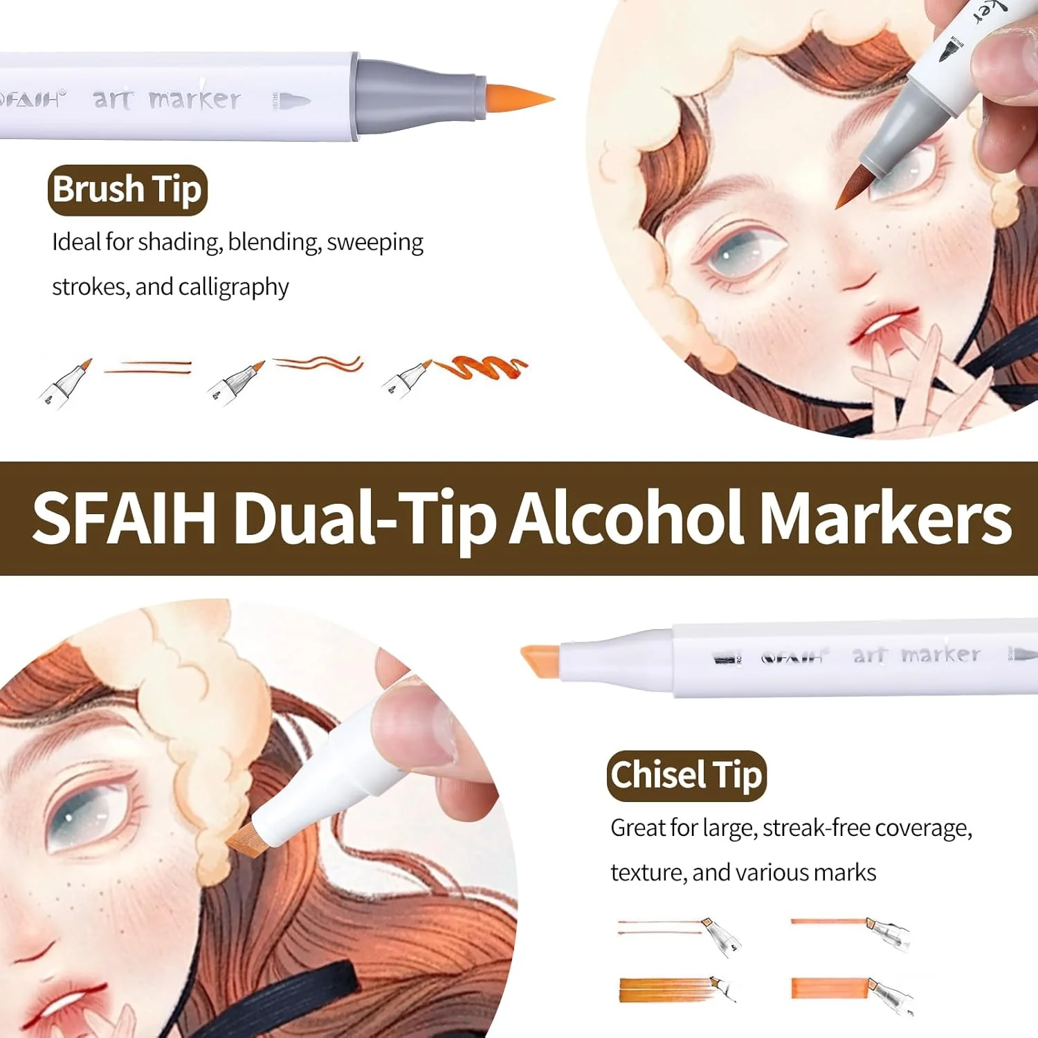 SFAIH Skin Tone Brush Tip Alcohol Markers