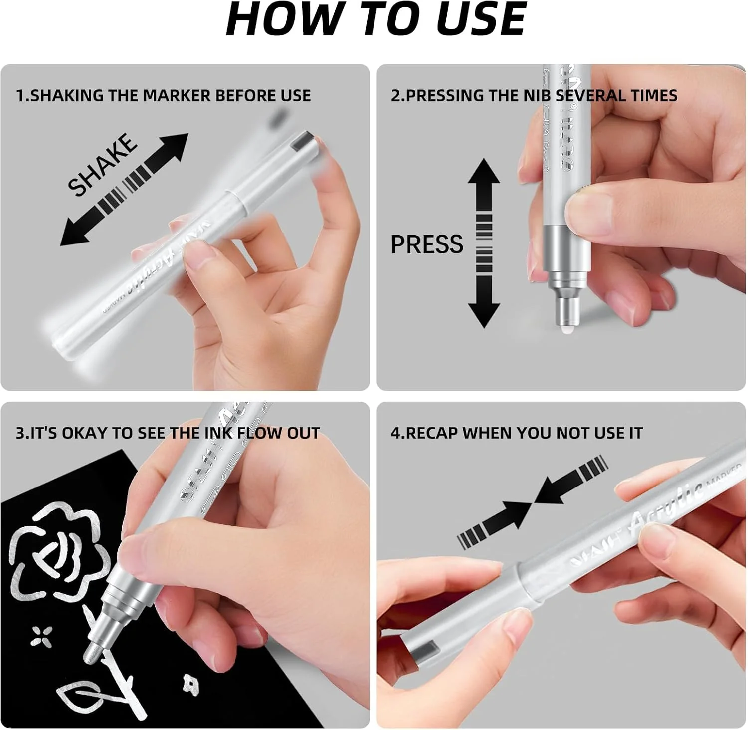 SFAIH Acrylic Silver Paint Pens - 8 Pack