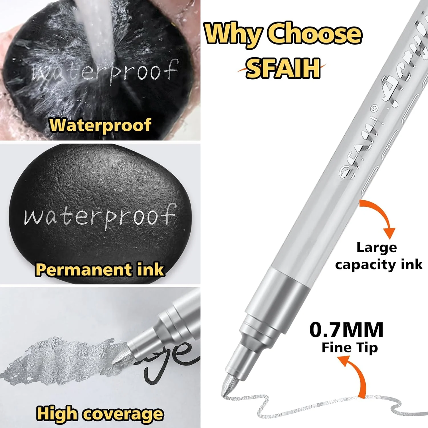 SFAIH Silver Paint Markers Pens -4 Pack 0.7MM