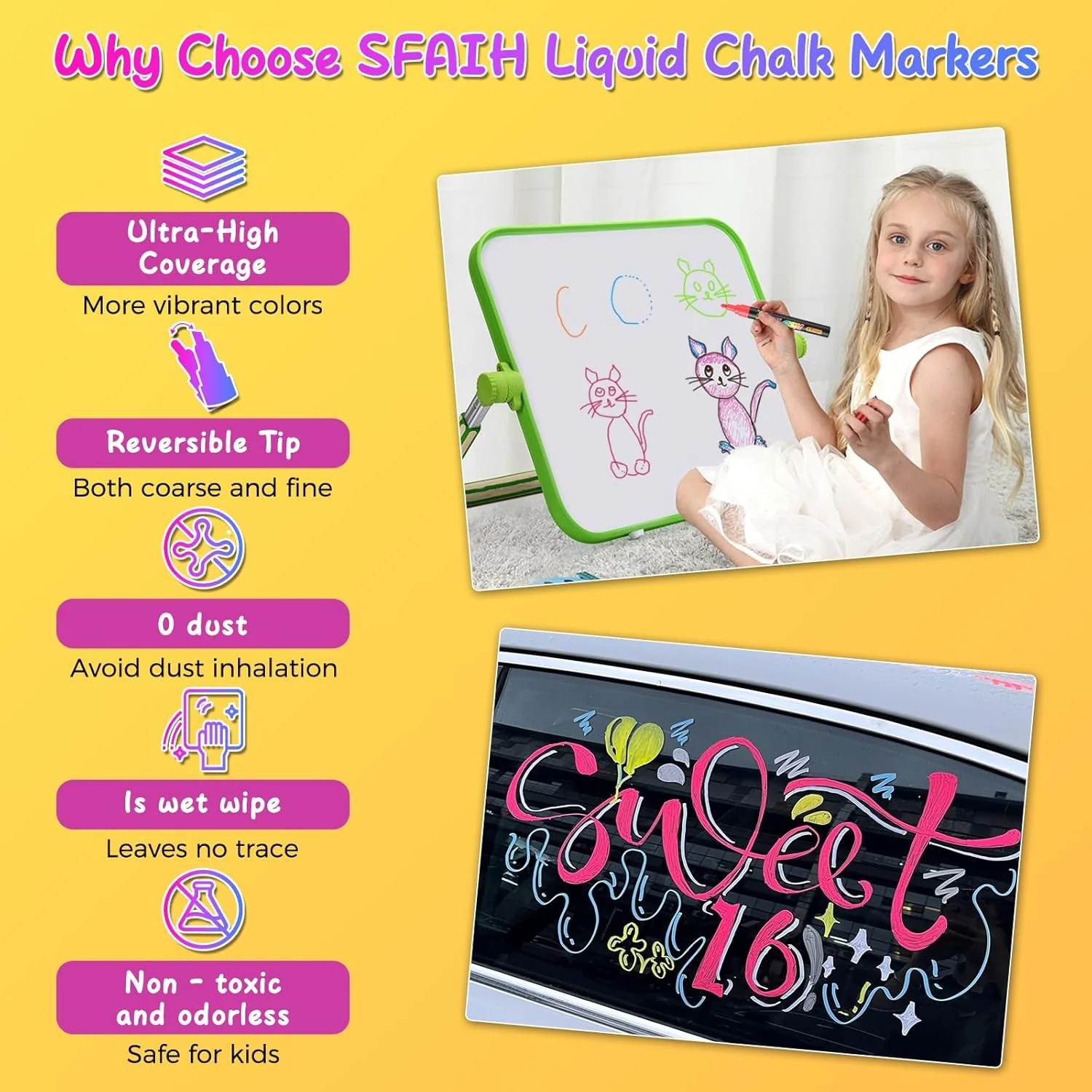 SFAIH Liquid Chalk Markers [1-Second Wet Wipe]