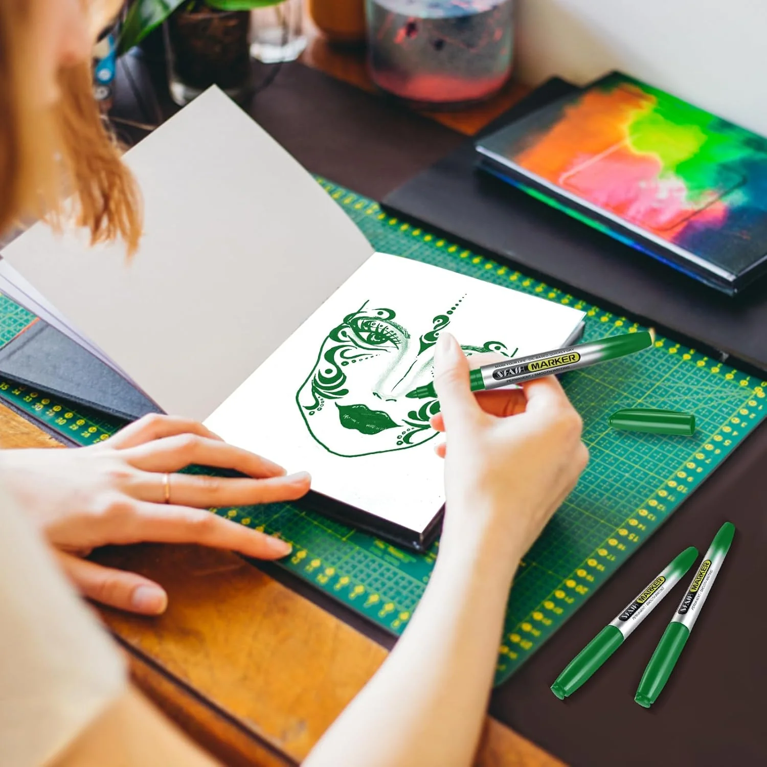 SFAIH Green Permanent Markers Bulk - 24 Pack