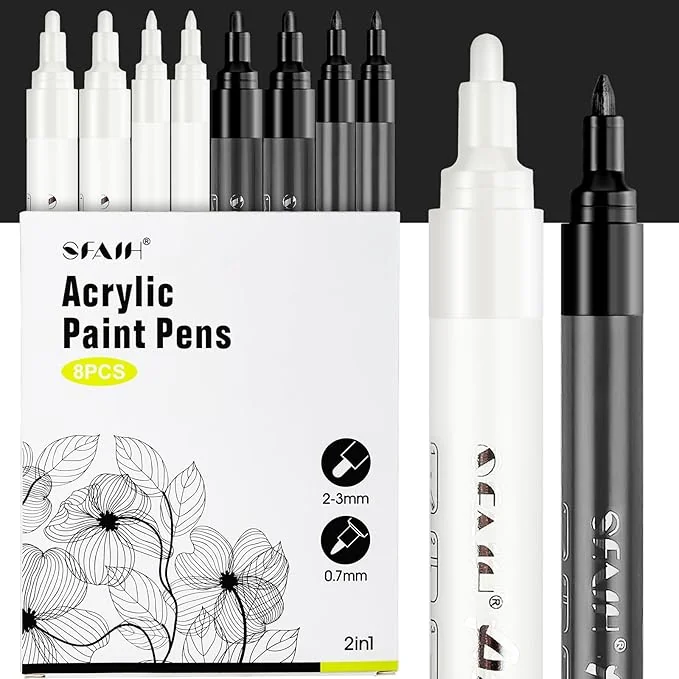SFAIH Black & White Acrylic Paint Markers