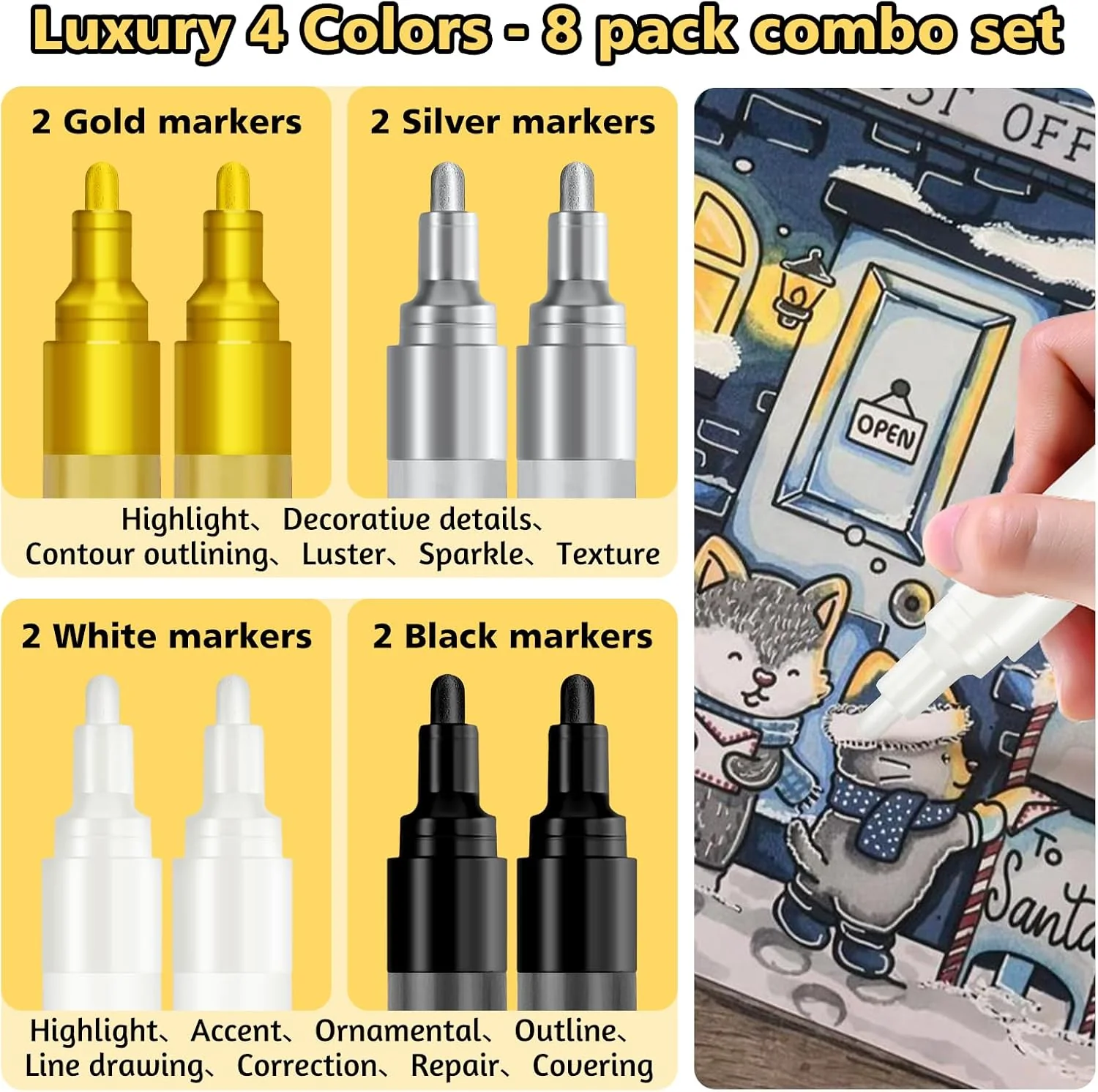 SFAIH Paint Markers Pens - 4 Colors 8