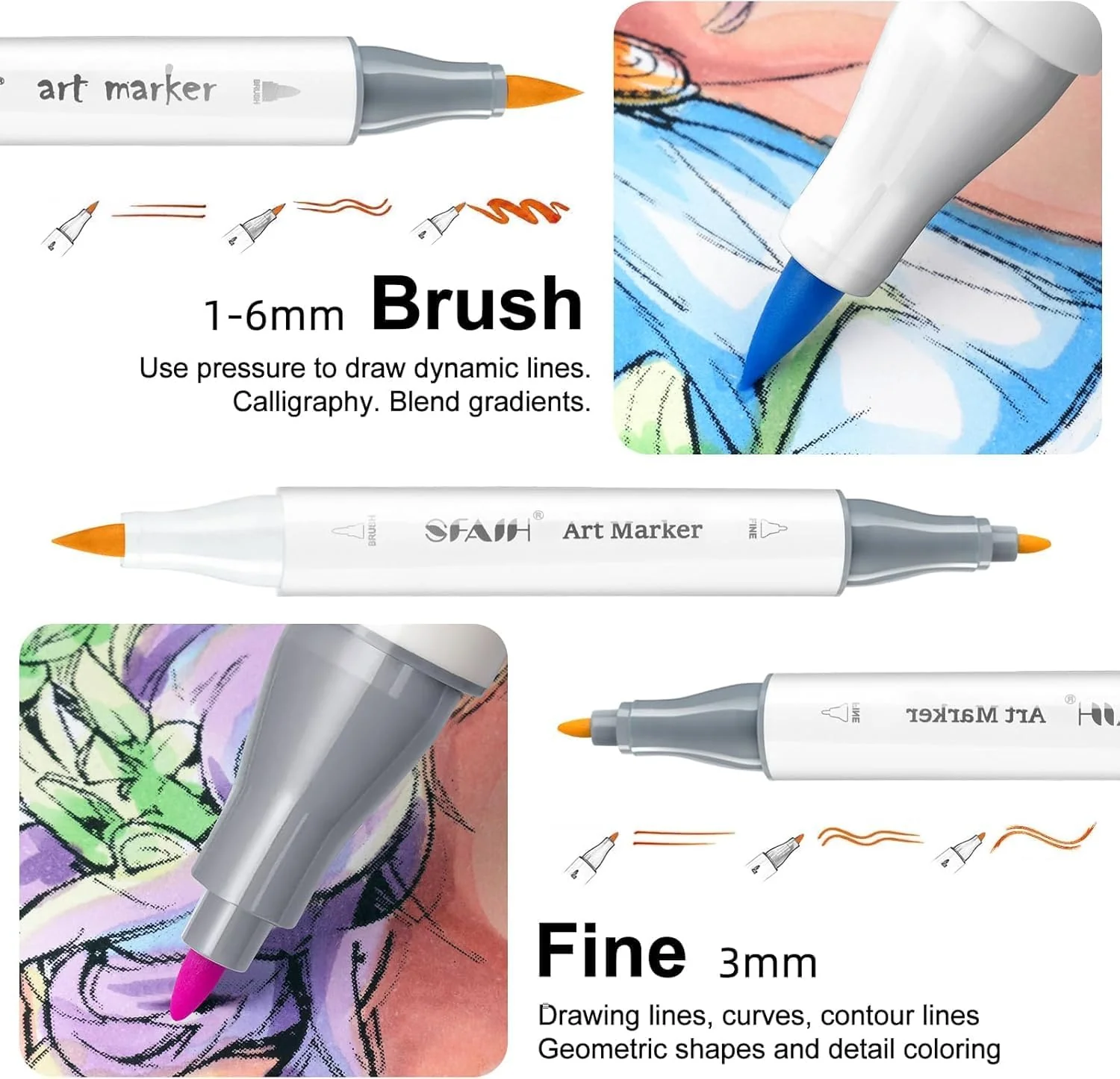 SFAIH Alcohol Markers Brush & Fine Tip 321