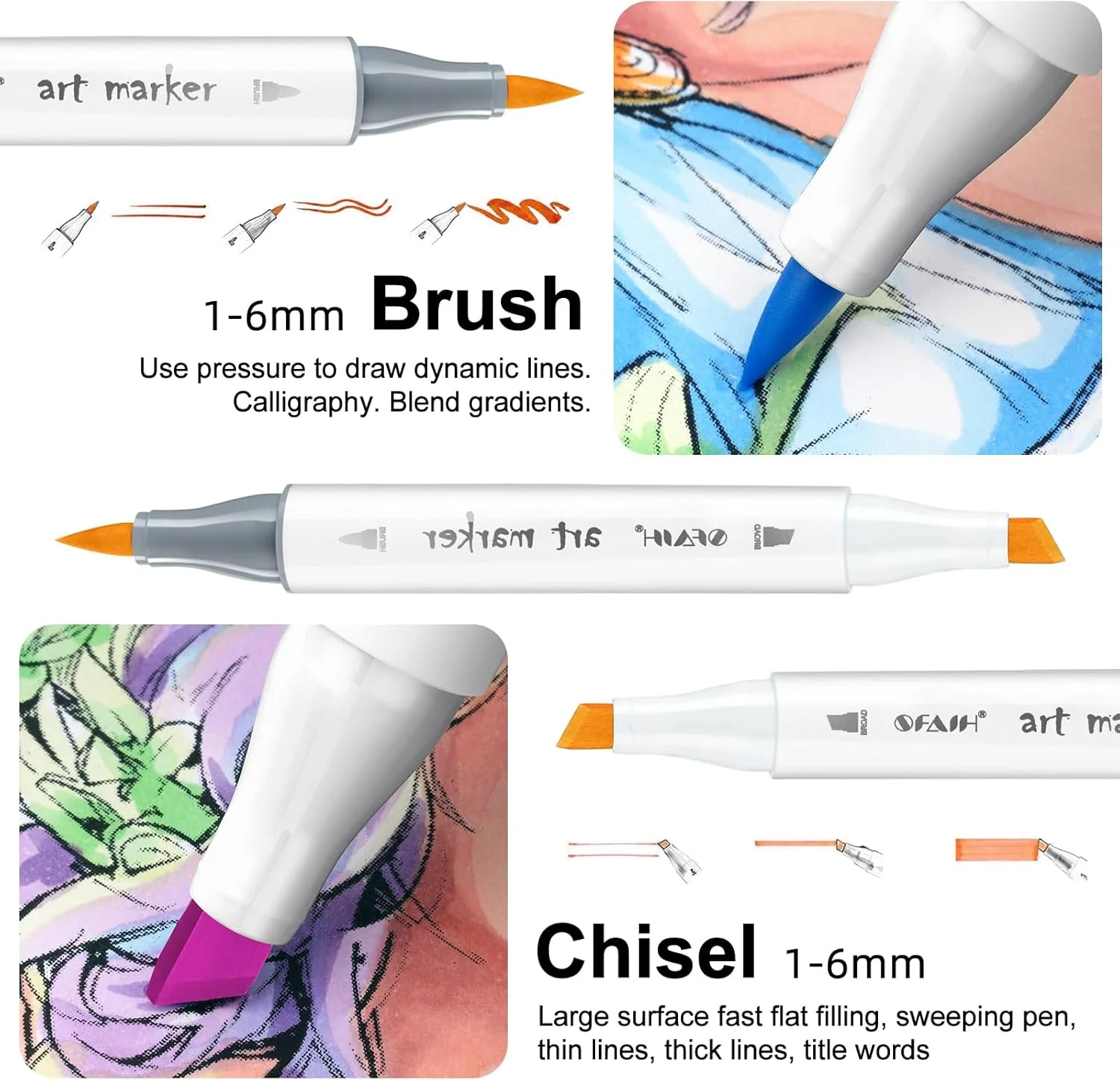 SFAIH Alcohol Markers Brush & Chisel - 168