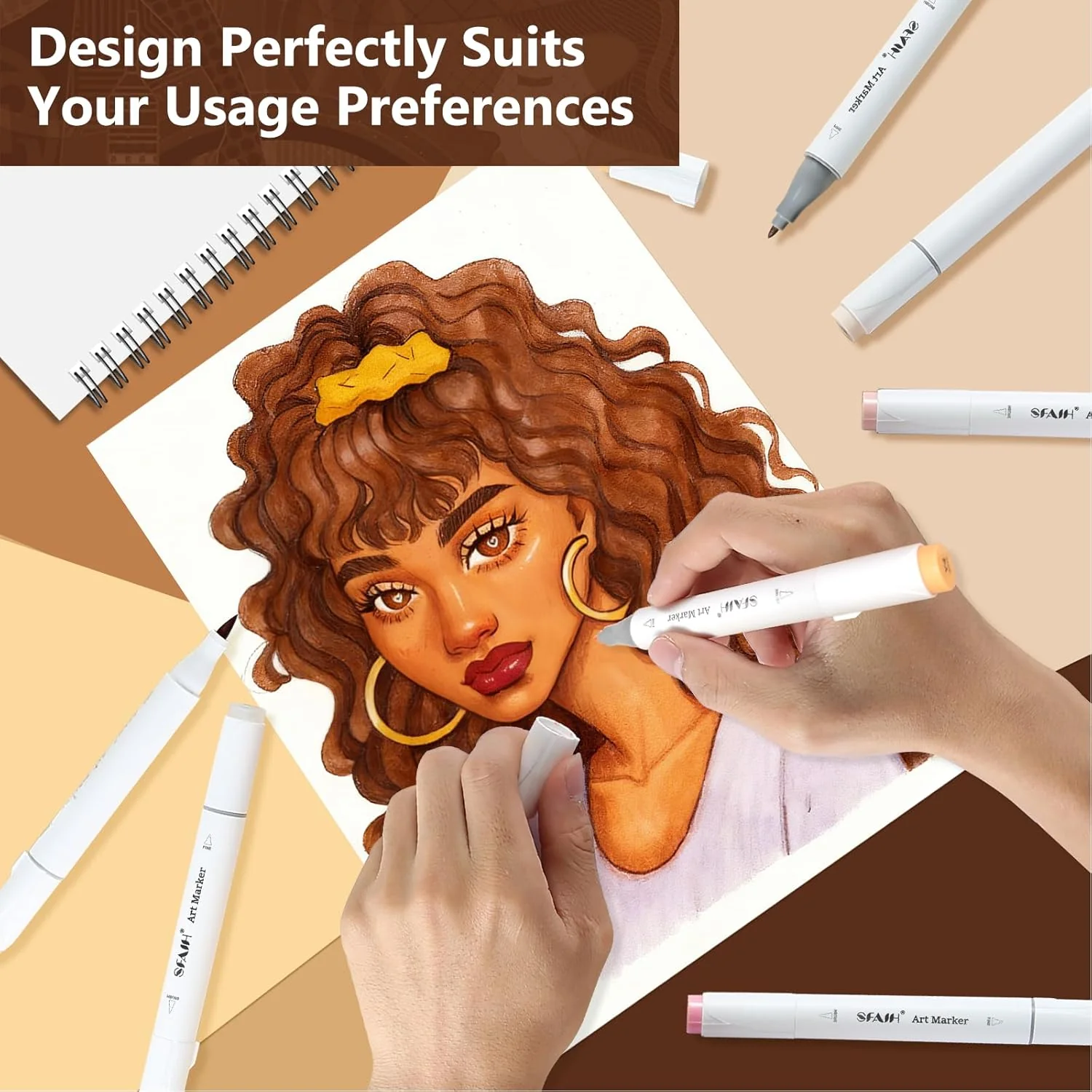 SFAIH Skin Tone Alcohol Markers Brush & Fine