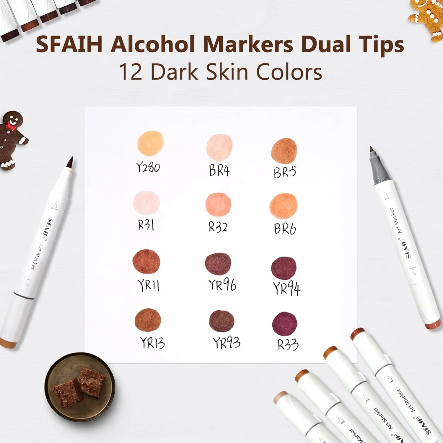 SFAIH Skin Tone Alcohol Markers Brush & Fine