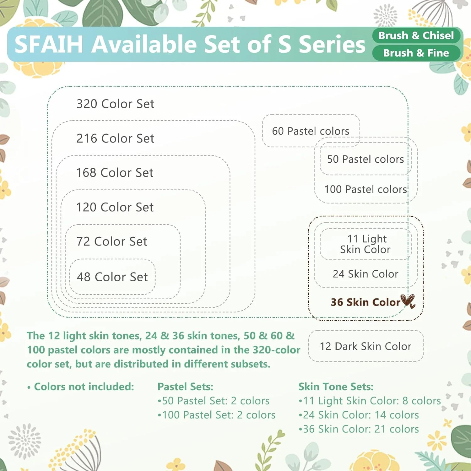 SFAIH Skin Tone Alcohol Markers Brush & Chisel