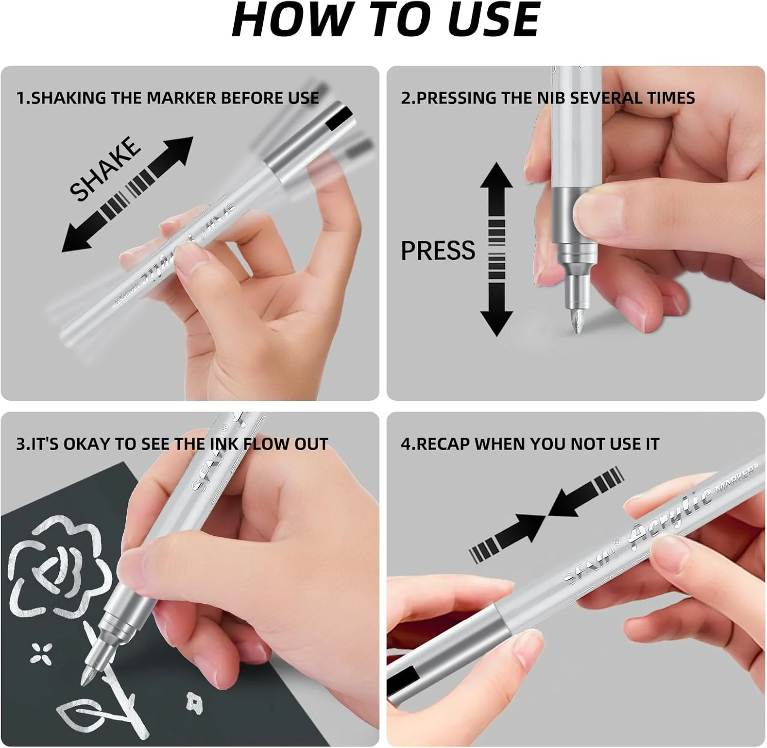 SFAIH Silver Paint Markers Pens -4 Pack 0.7MM