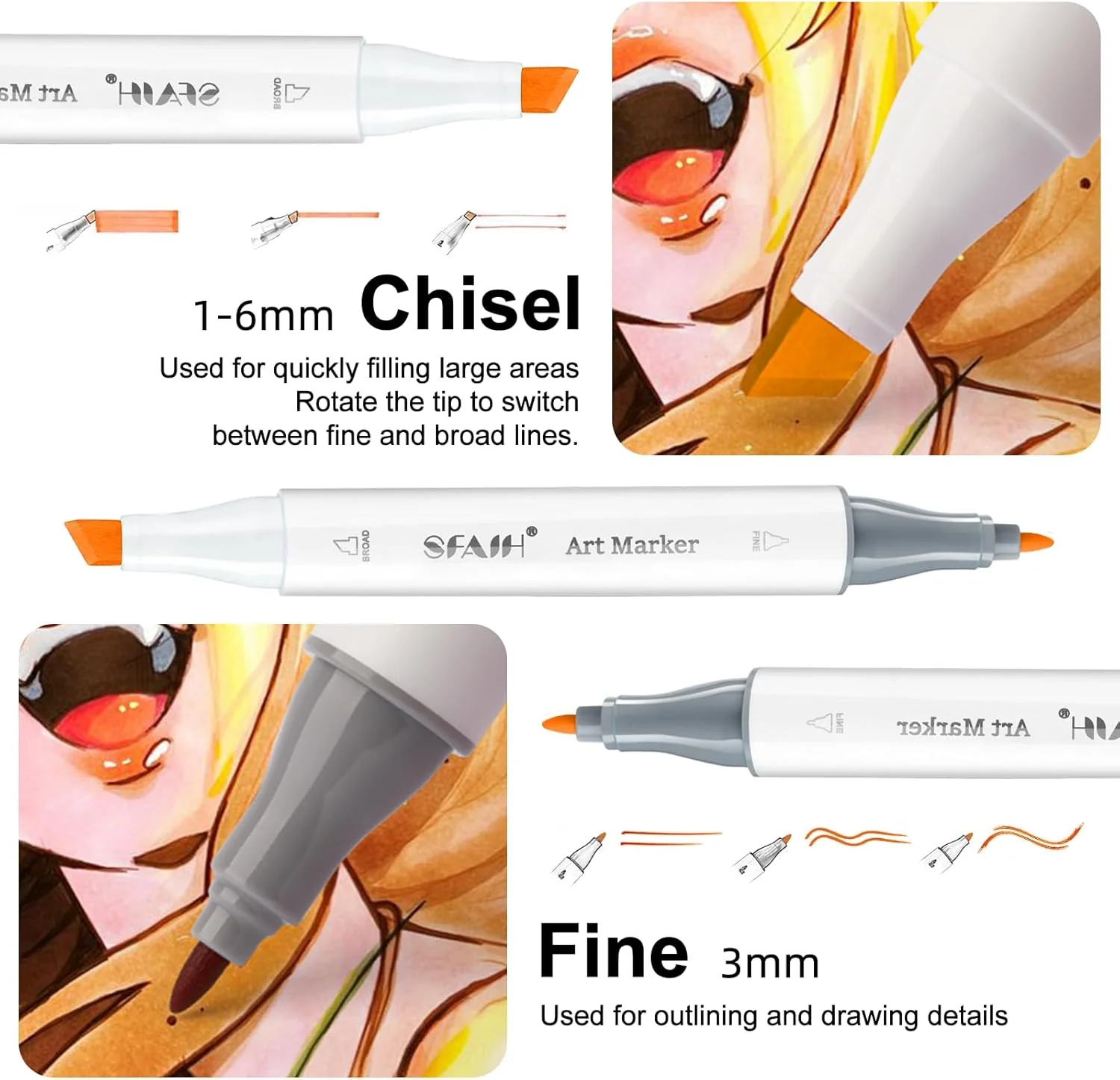 SFAIH Alcohol Markers Chisel & Fine -81 Colors