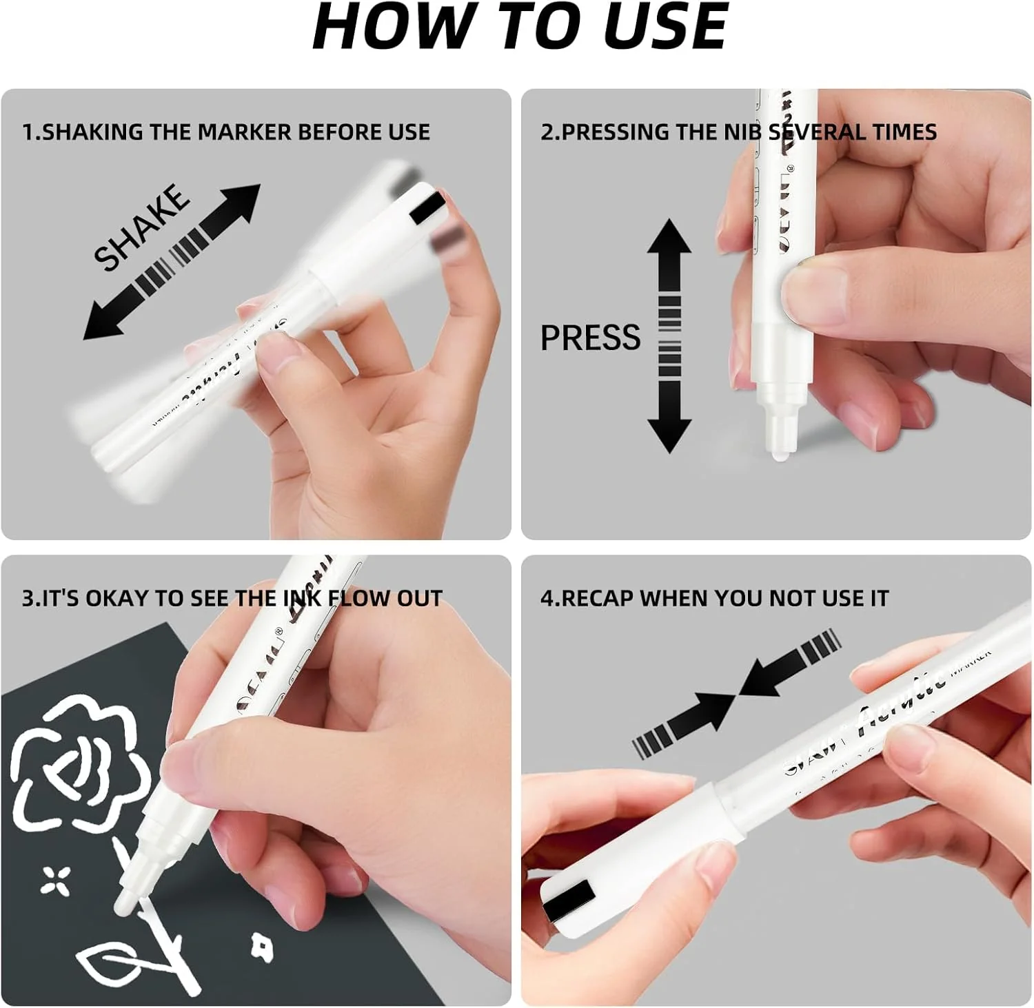 SFAIH Acrylic White Paint Pens - 8 Pack