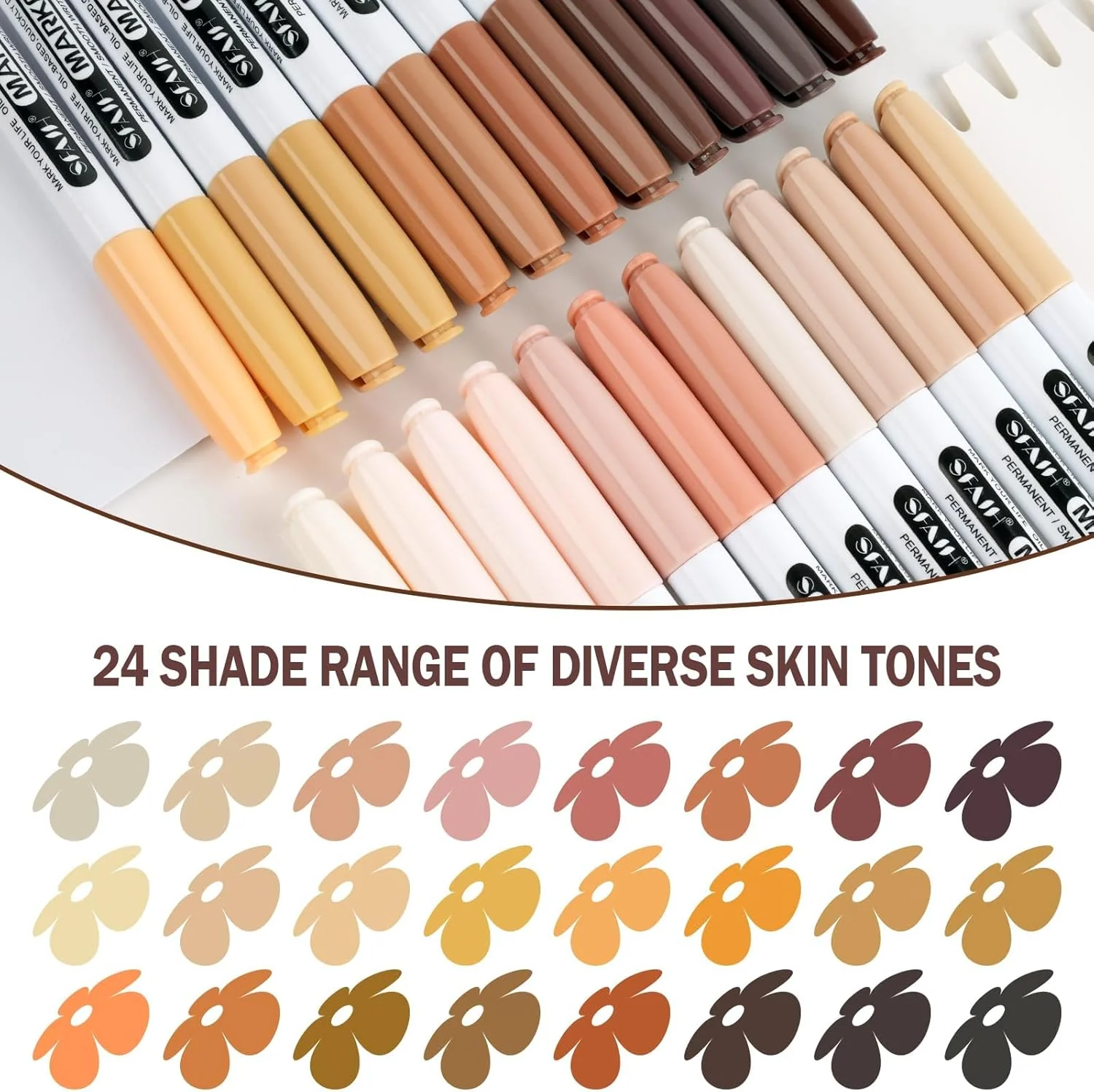SFAIH 24 Skin Tone Permanent Markers - Assorted