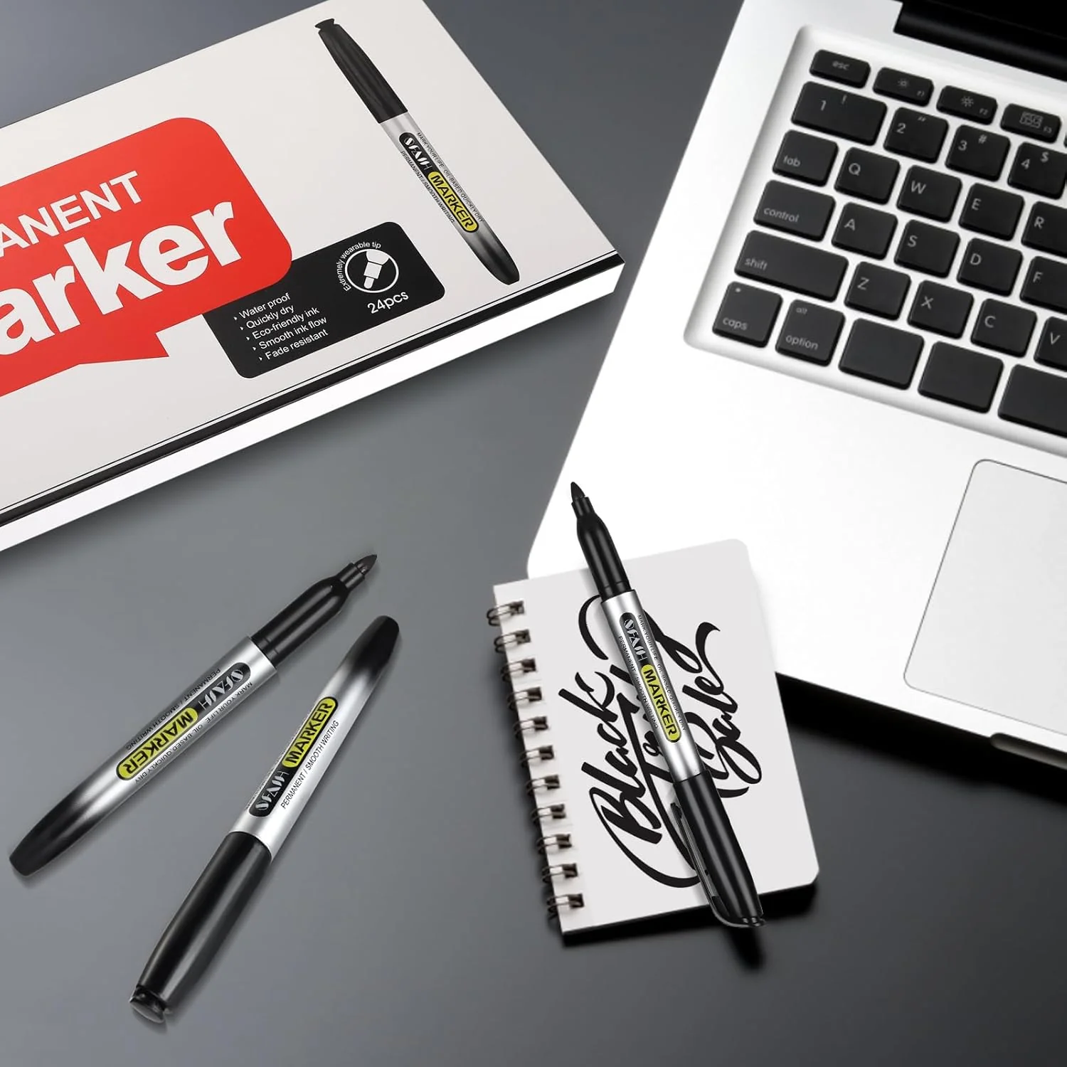 SFAIH Black Permanent Markers Bulk - 24 Pack