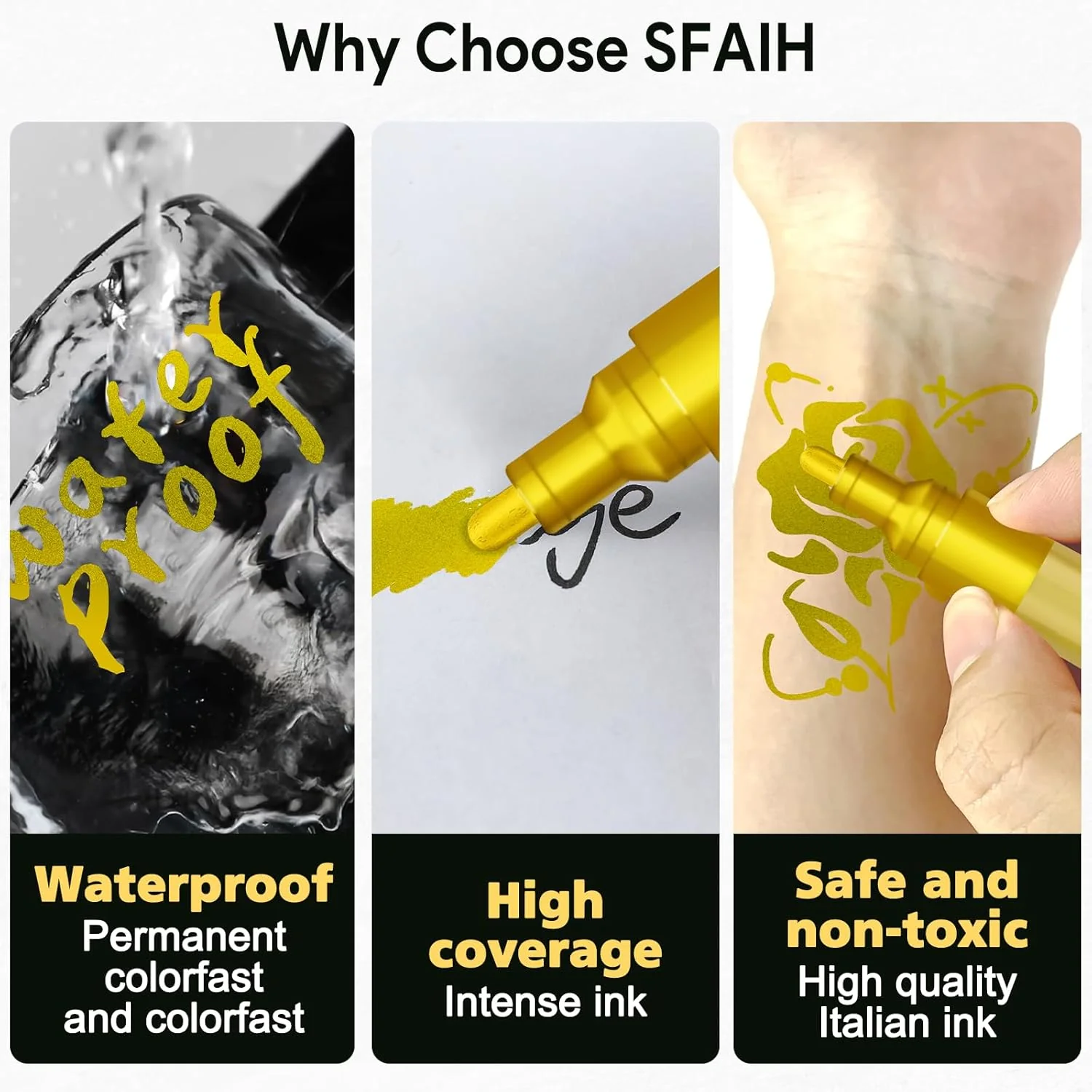 SFAIH Acrylic Gold Paint Pens - 8 Pack