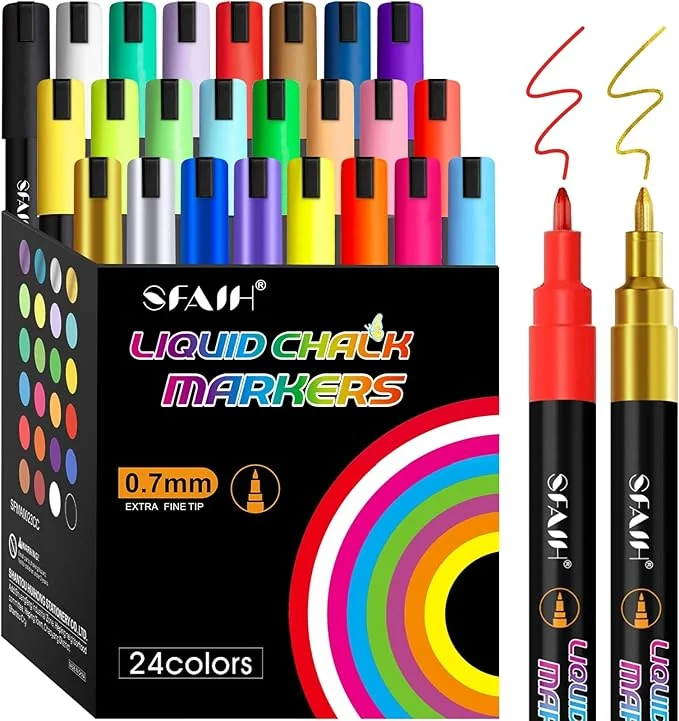 SFAIH Liquid Chalk Markers - 24 Colors 0.7-1mm