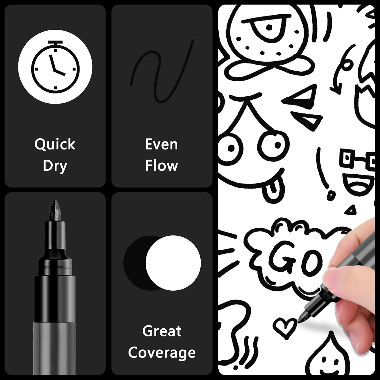 SFAIH Acrylic Black Paint Pens - 8 Pack