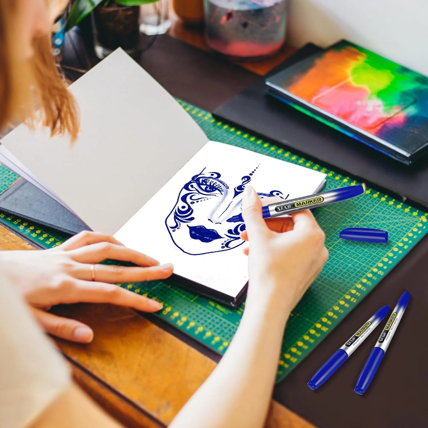 SFAIH Blue Permanent Markers Bulk - 24 Pack