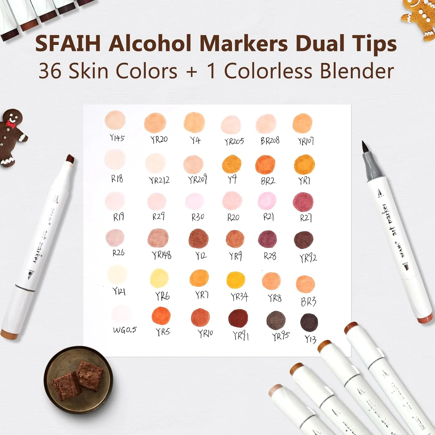 SFAIH Skin Tone Alcohol Markers Brush & Chisel