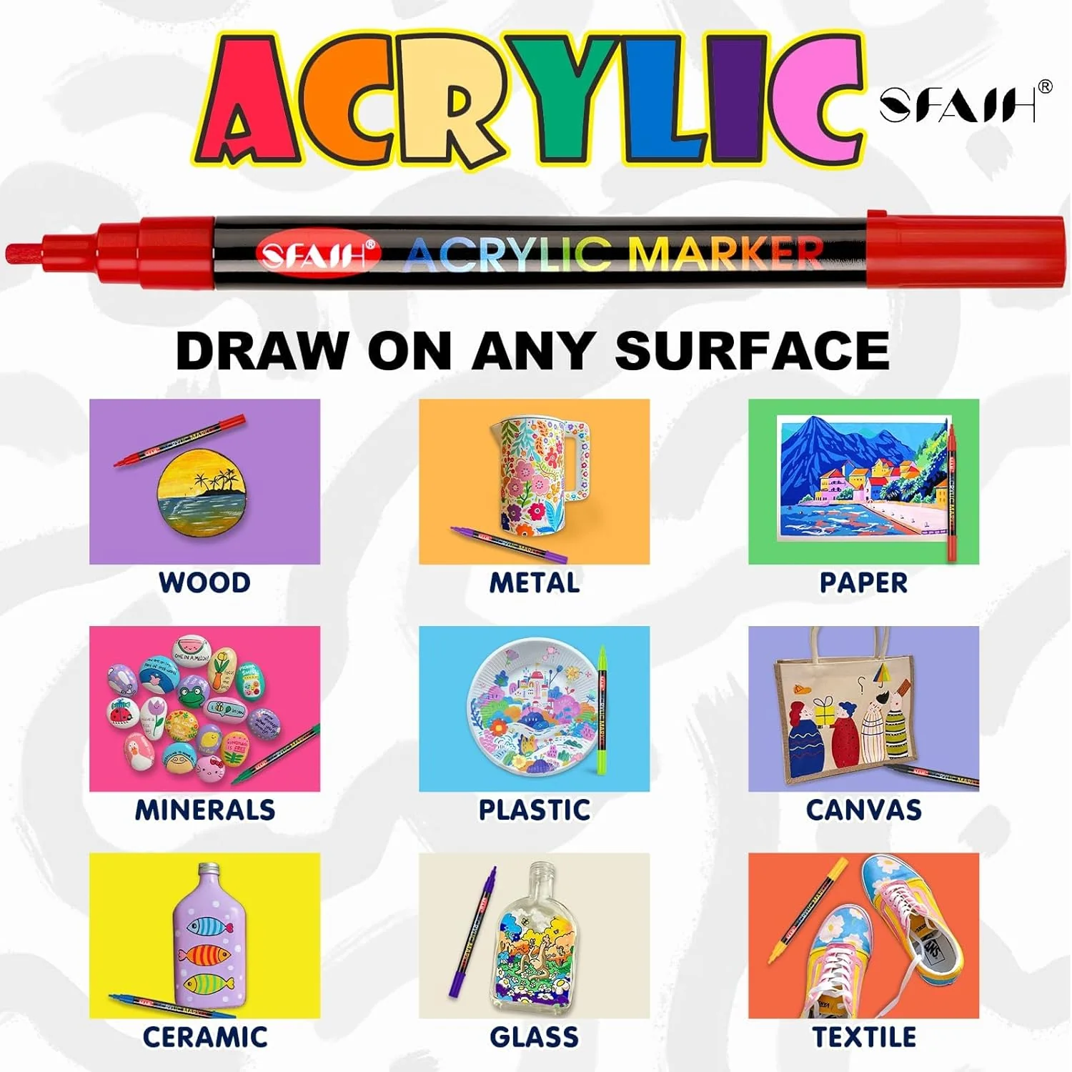 SFAIH 48 Vibrant Acrylic Paint Markers