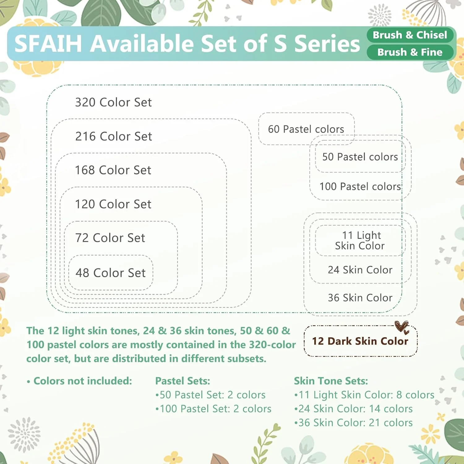 SFAIH Skin Tone Alcohol Markers Brush & Fine