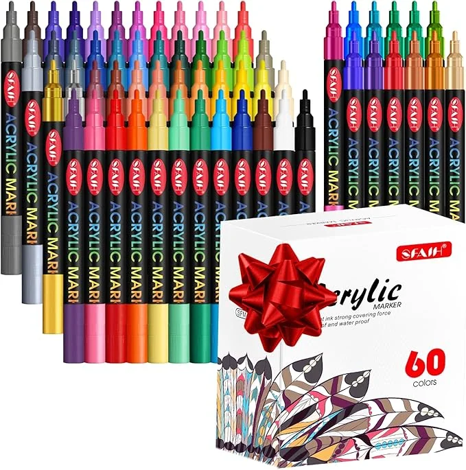 SFAIH Acrylic Creative Markers Set of 60 Vibrant