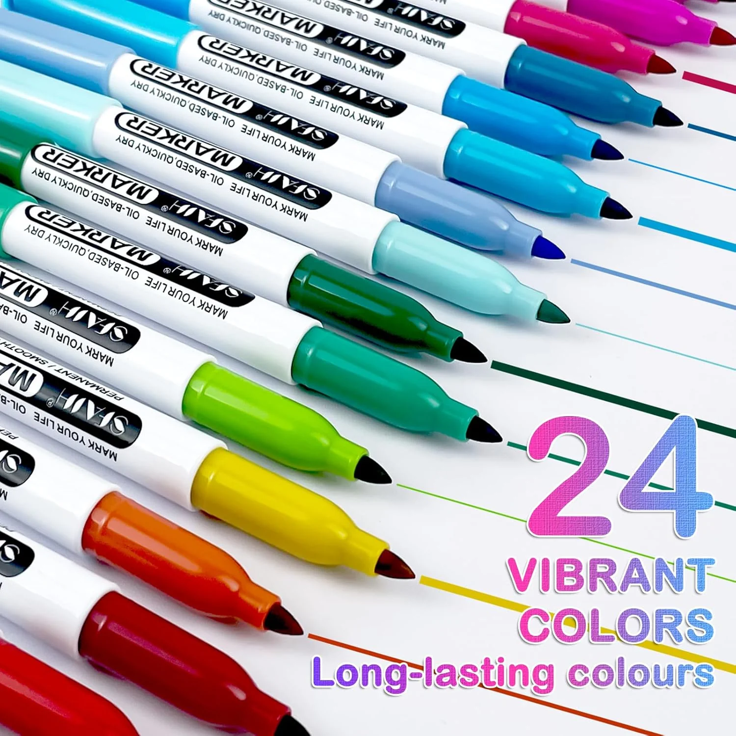 SFAIH 24 Colors Permanent Markers - Assorted Vibrant