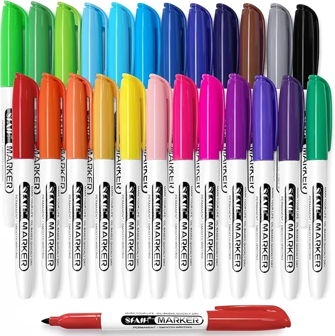 SFAIH 24 Colors Permanent Markers - Assorted Vibrant
