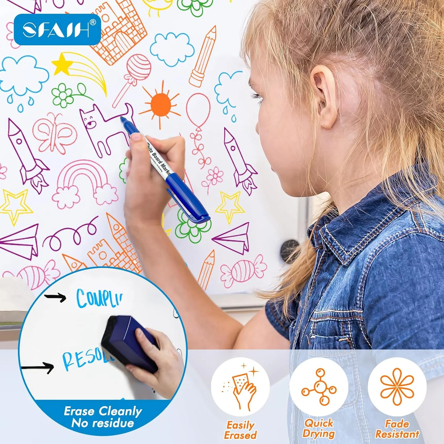 SFAIH Dry Erase Markers Fine tip 12 Colors