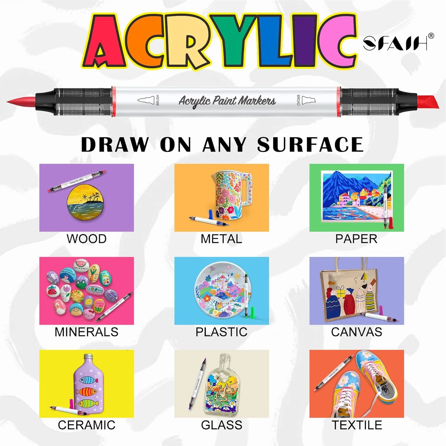 SFAIH Acrylic Paint Creative Markers, 24 Colors Dual