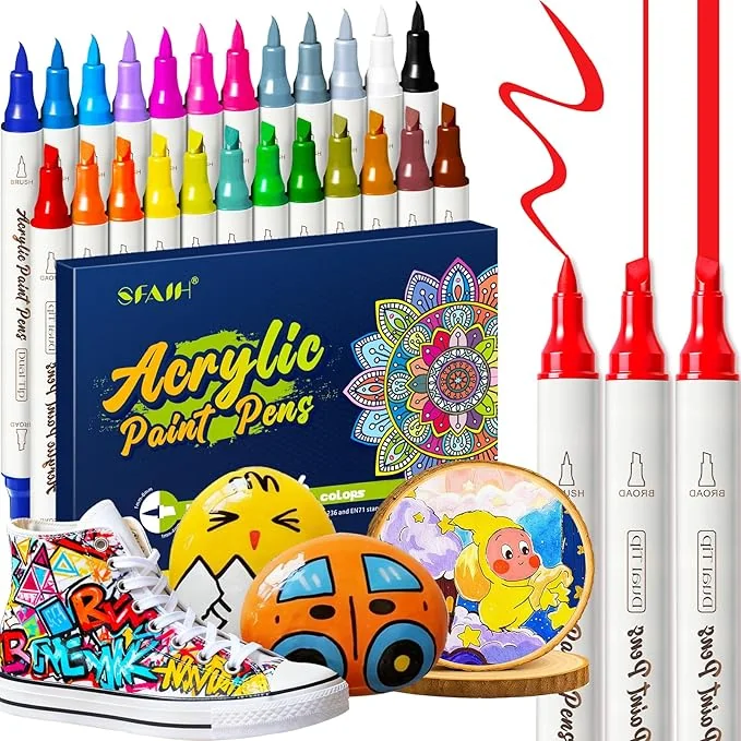SFAIH Acrylic Paint Markers [24 Brush + Chisel]