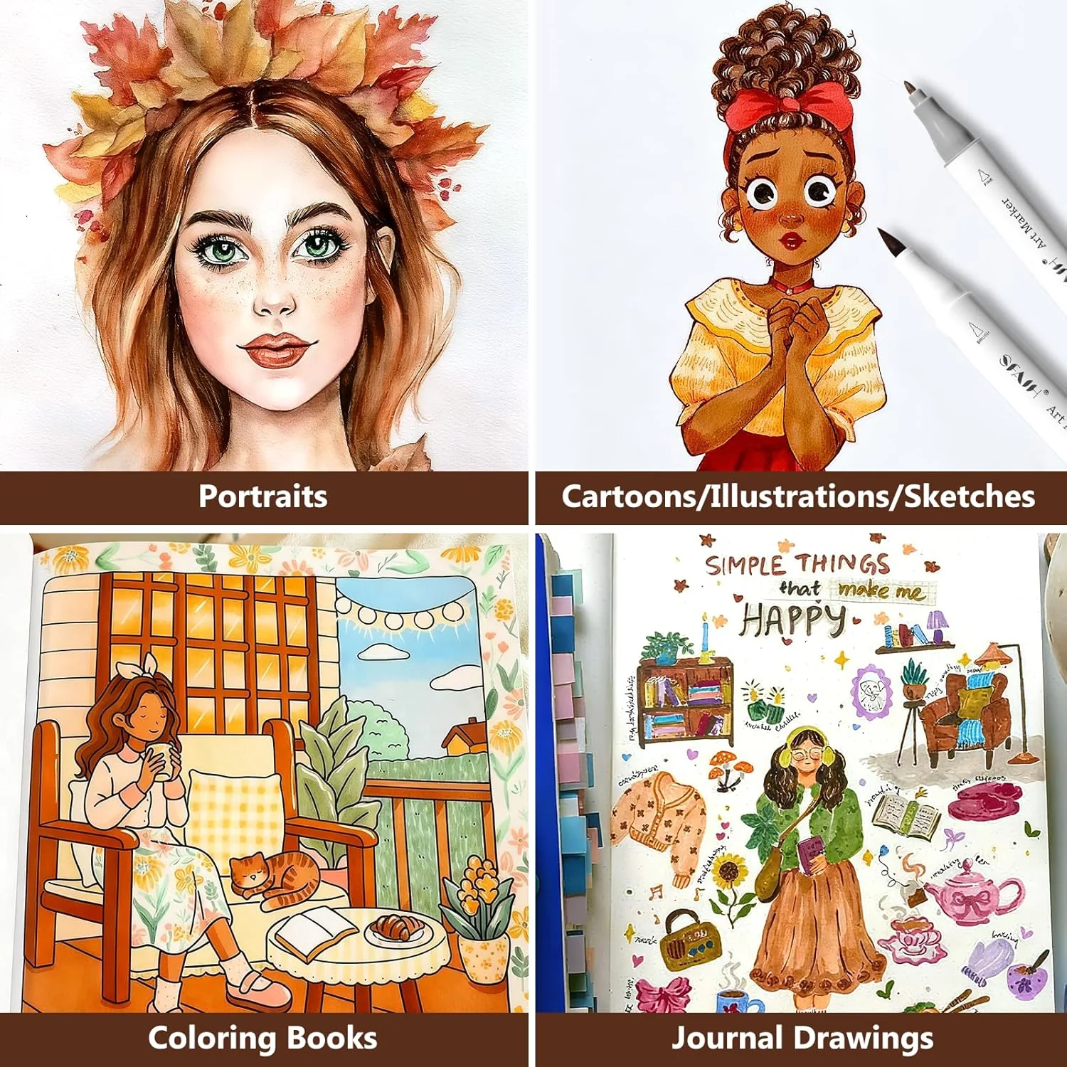 SFAIH Skin Tone Alcohol Markers Brush & Fine