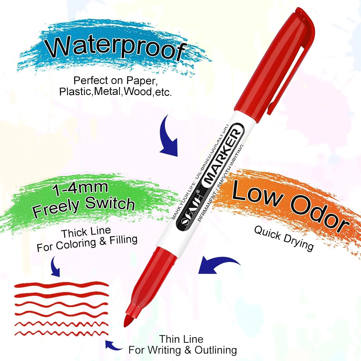 SFAIH 60 Colors Permanent Markers - Assorted Vibrant