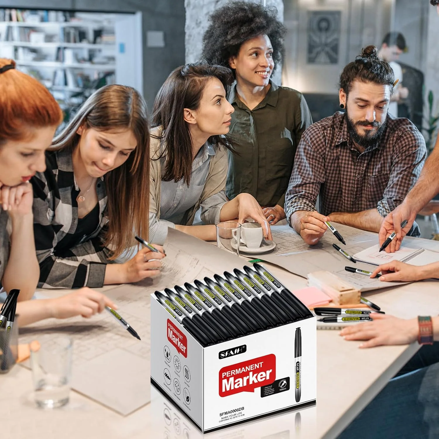 SFAIH 100 Black Permanent Markers Bulk -1s Quick