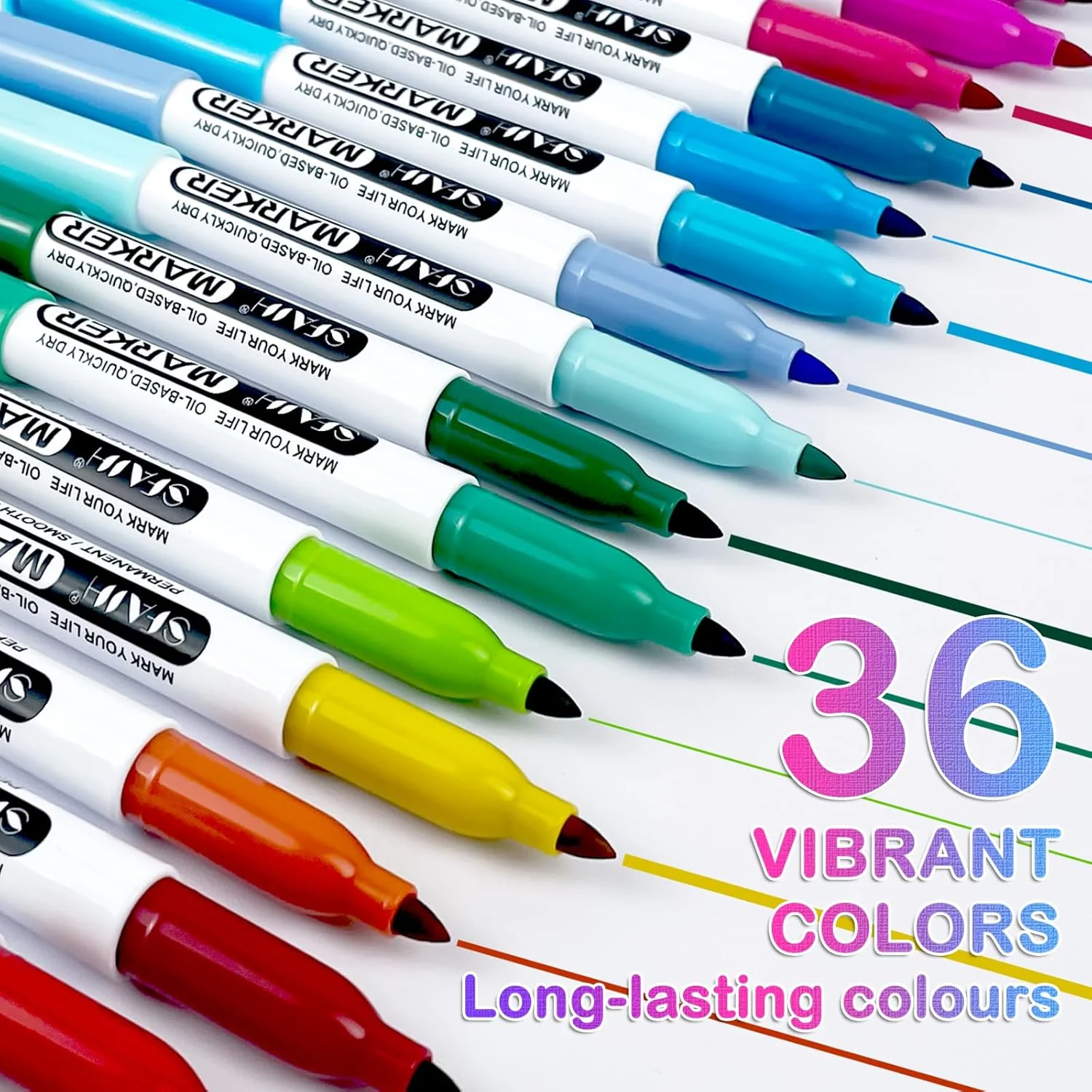 SFAIH 36 Colors Permanent Markers - Assorted Vibrant