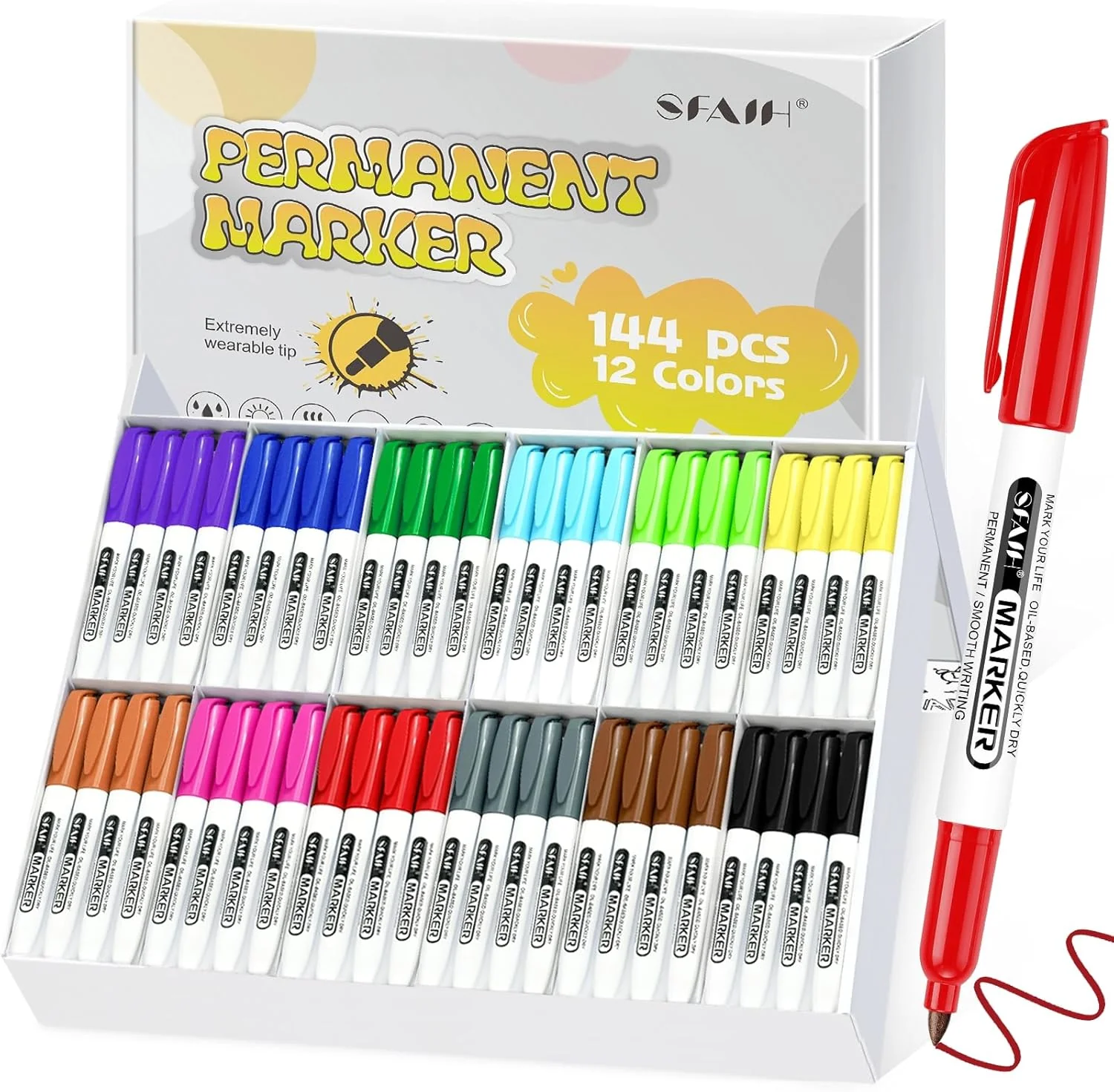 SFAIH 144 Pack Permanent Markers Bulk - Classroom