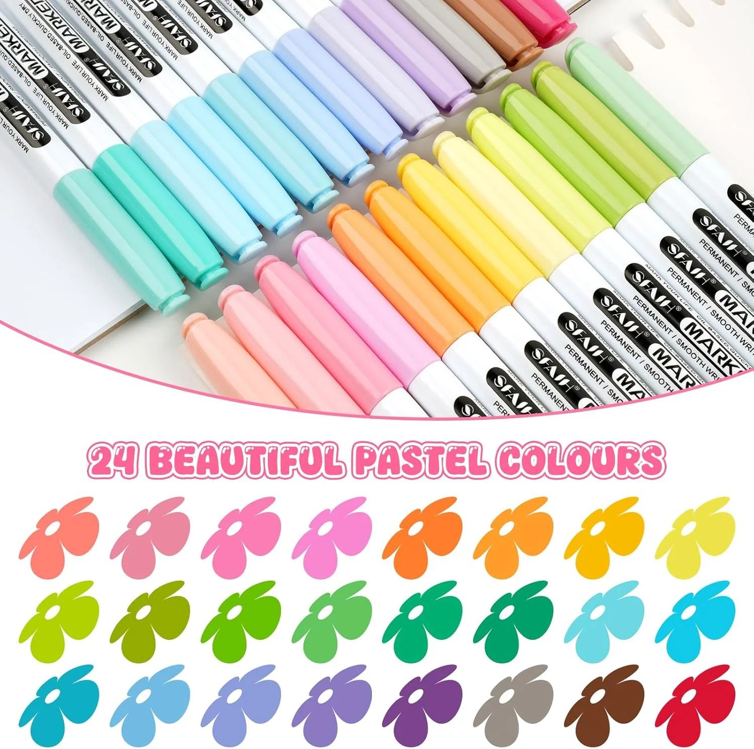 SFAIH 24 Pastel Permanent Markers - Assorted Dreamy