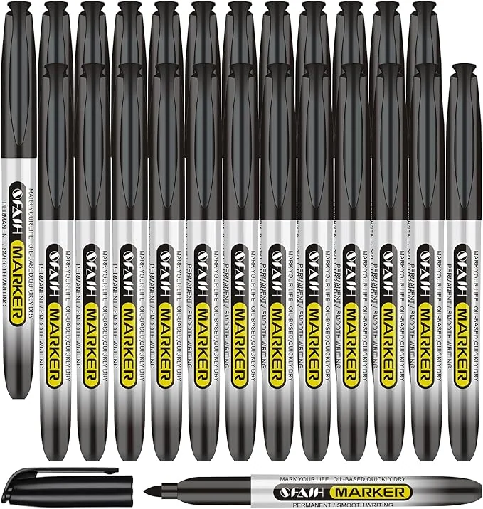 SFAIH Black Permanent Markers Bulk - 24 Pack