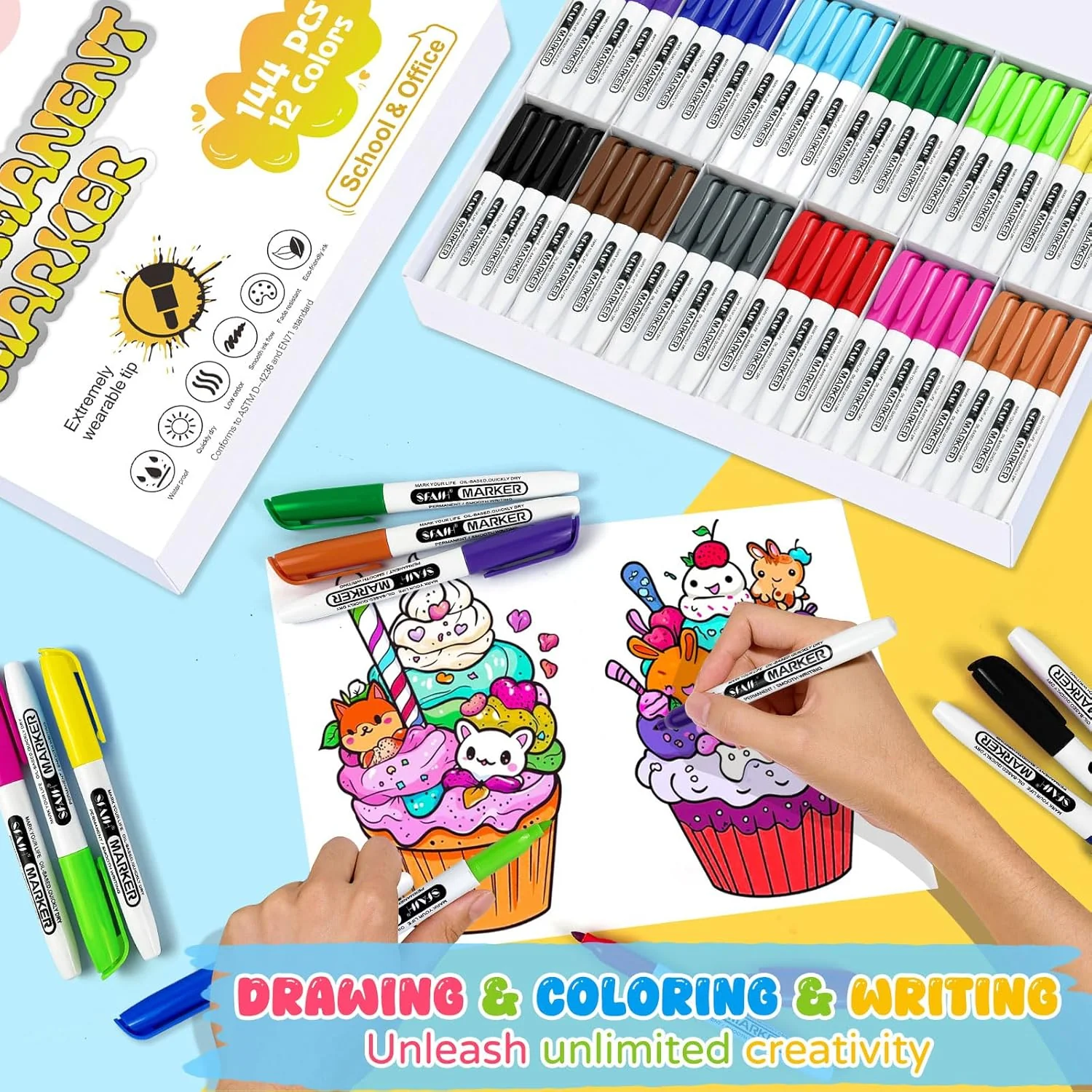 SFAIH 144 Pack Permanent Markers Bulk - Classroom