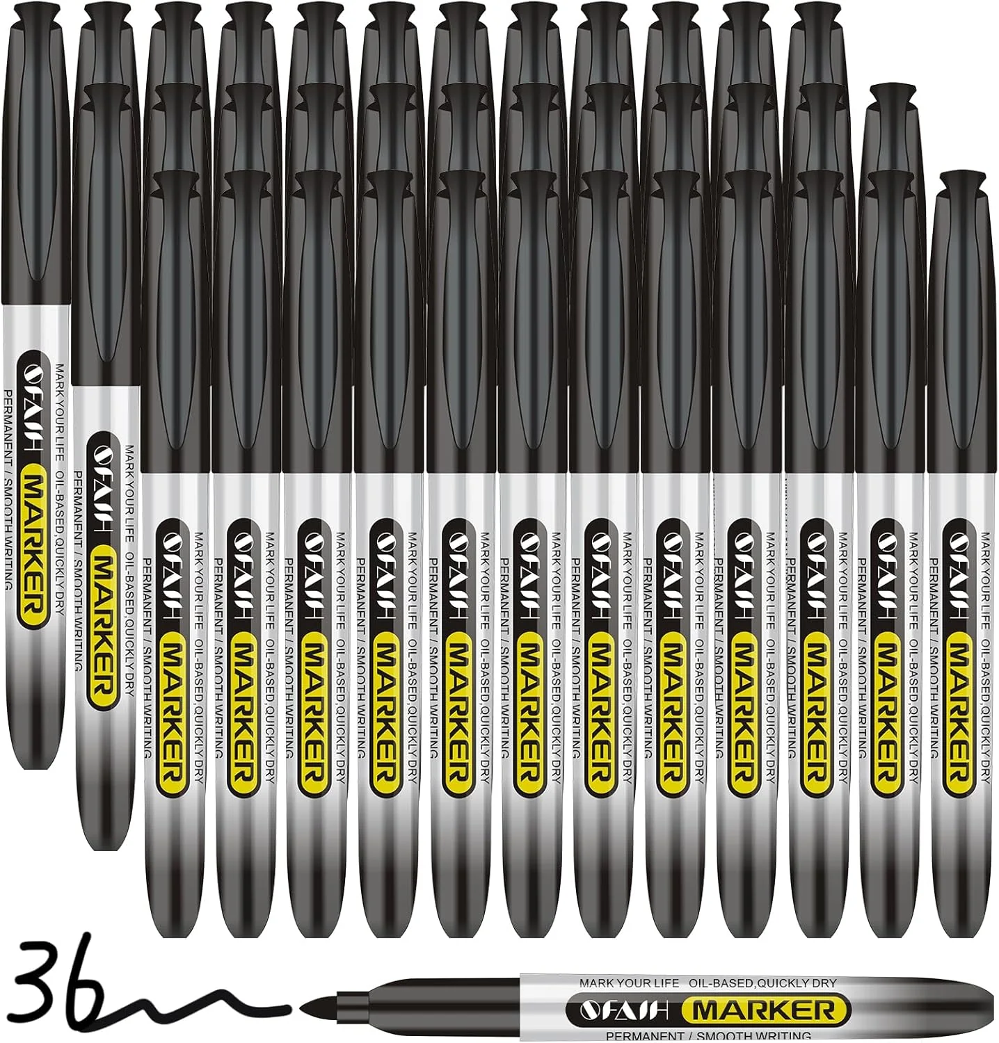 SFAIH Black Permanent Markers Bulk - 36 Pack