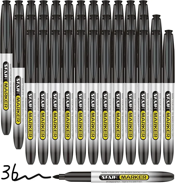 SFAIH Black Permanent Markers Bulk - 36 Pack
