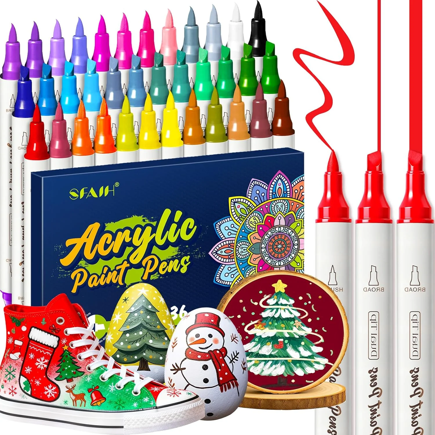 SFAIH Acrylic Paint Markers [36 Brush + Chisel]